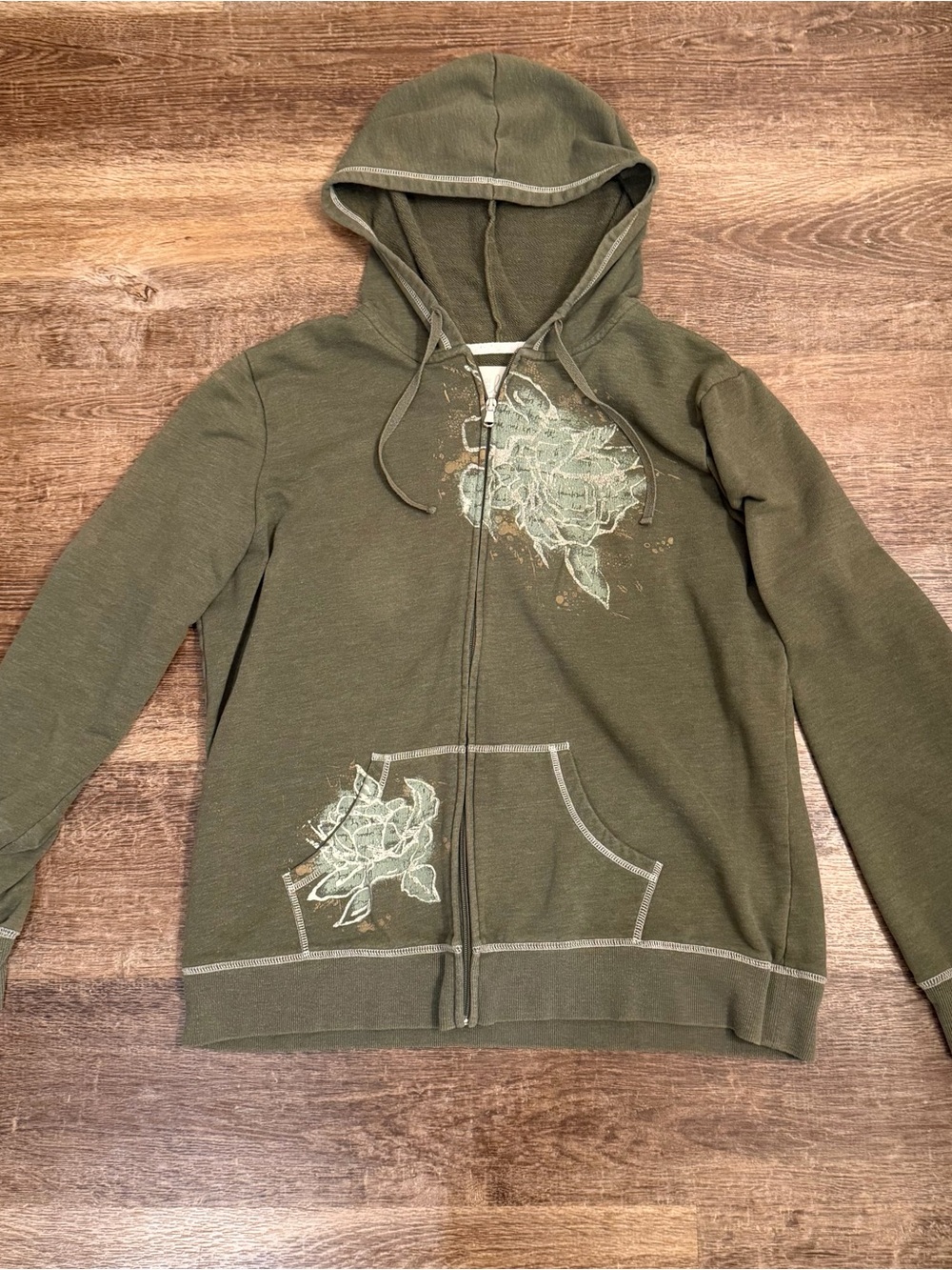 made for life Olive Green Floral-Print Zip Hoodie